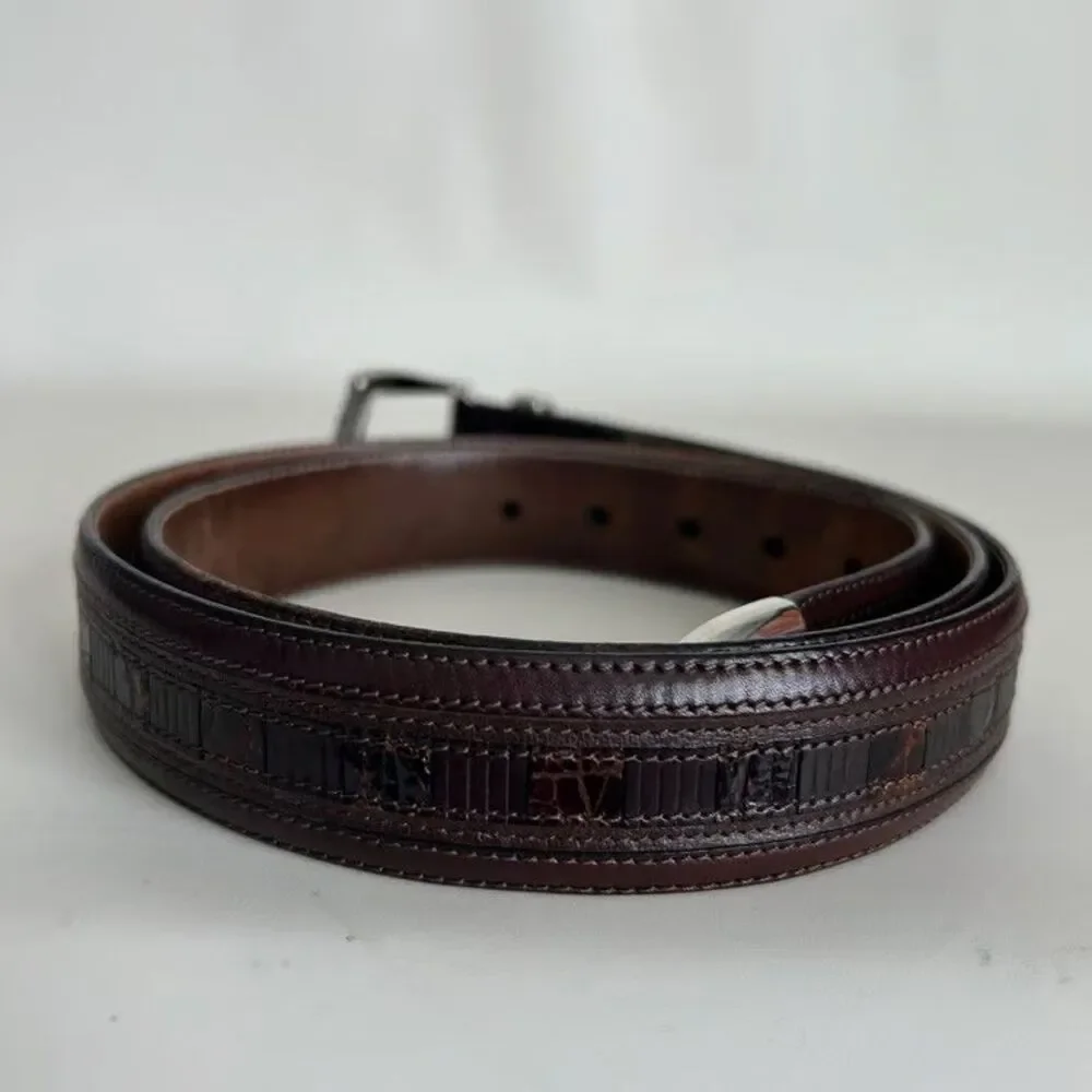 Mezlan Genuine Crocodile Belt Mens Size 38 Dark Brown Exotic Skin Made in Spain
